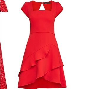 BCBGMAXAZRIA Square-Neck Ruffled Mini Dress